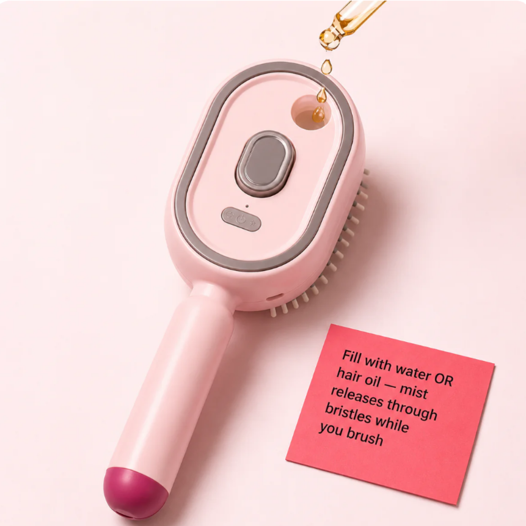 MistGlow™ Steam Mist Brush — Detangle, Hydrate & Smooth with Red Light