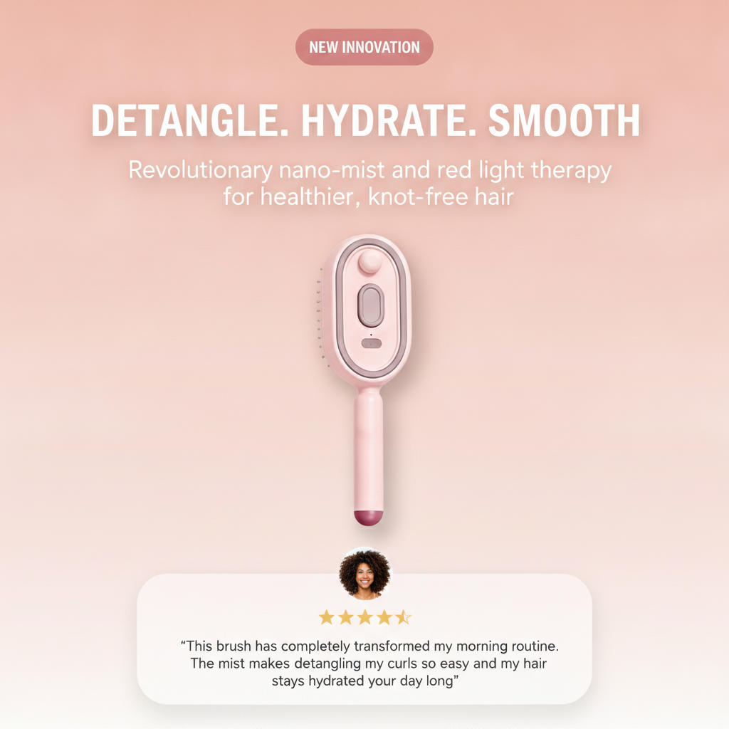MistGlow™ Steam Mist Brush — Detangle, Hydrate & Smooth with Red Light